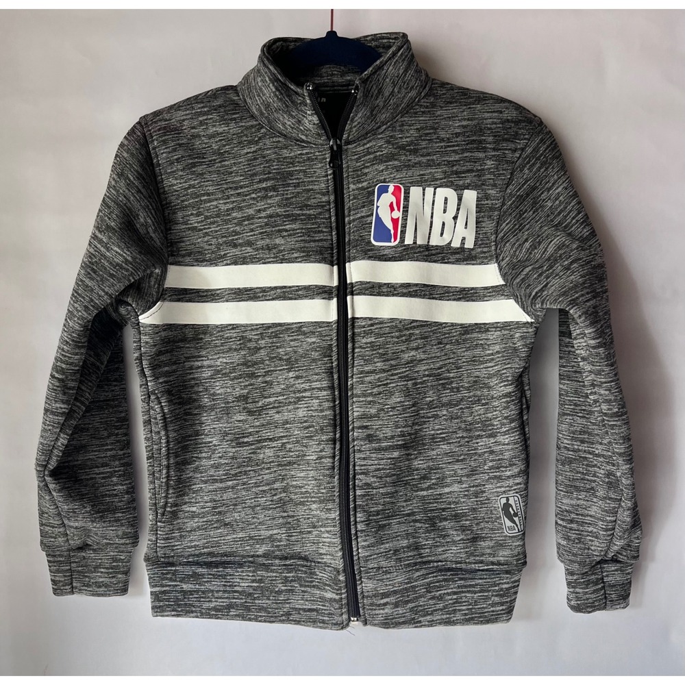 NBA Boys Space‎ Dye Full Zip Track Jacket Grey White Fleece Lined Size 8